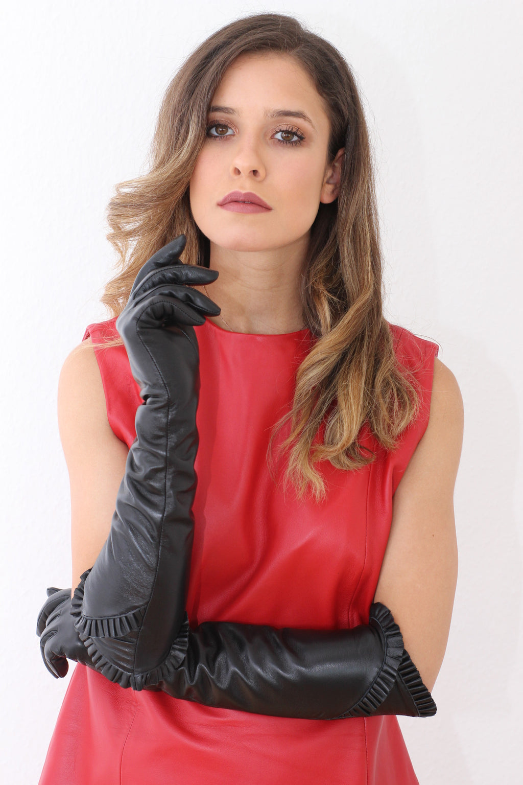 Elegante lange Handschuhe, Opergloves, Echtleder