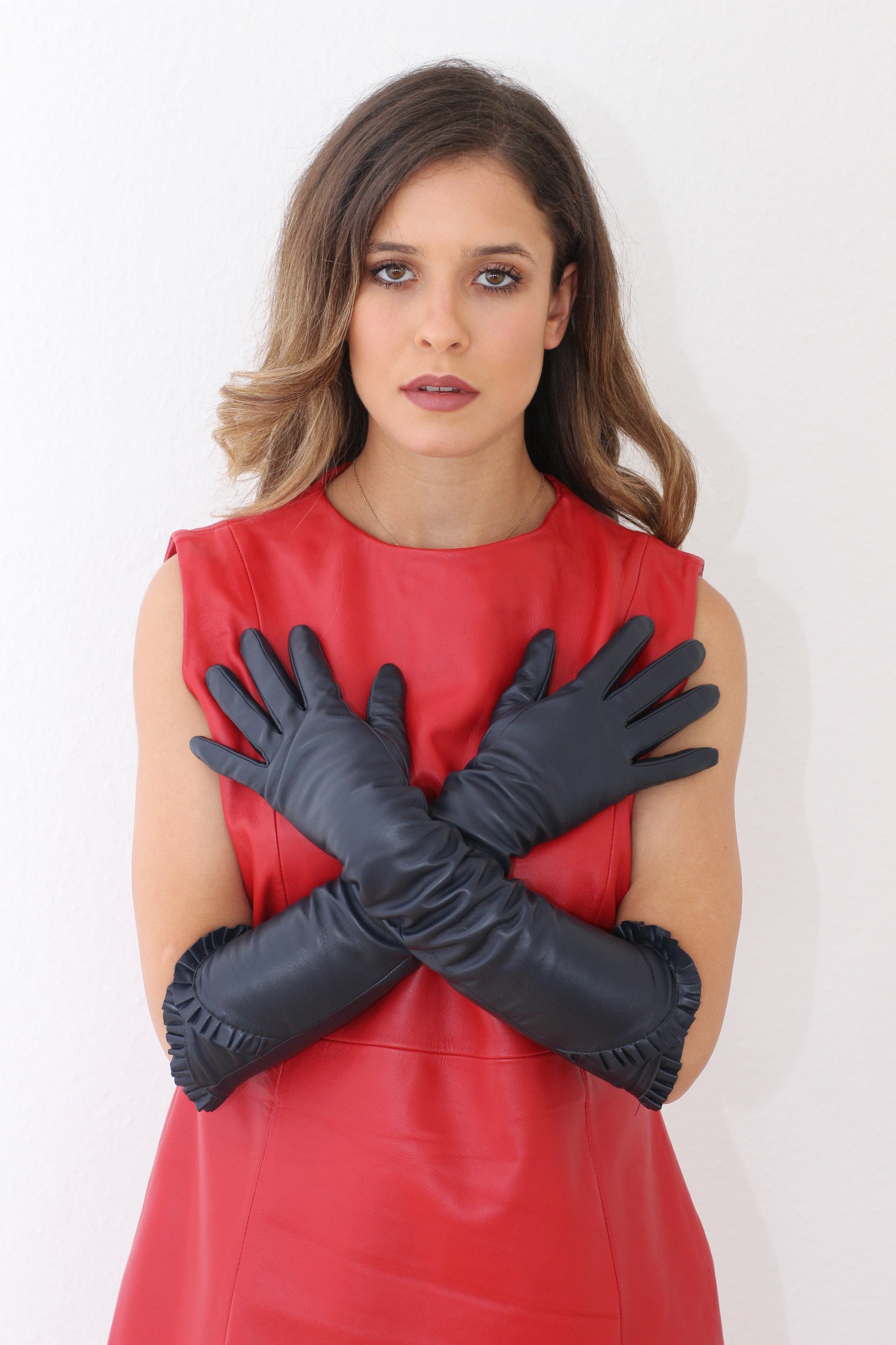 Elegante lange Handschuhe, Opergloves, Echtleder