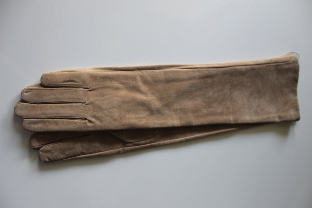 Lederhandschuhe, lang, Velourleder, Echtleder, 47 cm