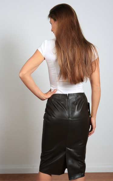 Luxus-Lederrock in der Farbe braun Pencilskirt / Bleistiftrock, Grösse 48