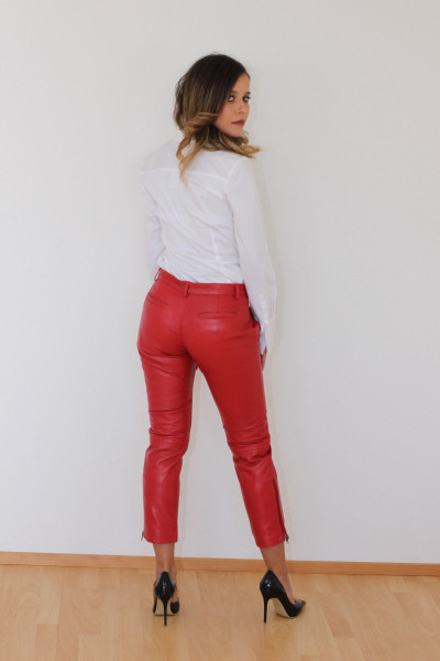 Superweiche und bequeme Lederhose, rot, 7/8 Länge, Größe 38/XL