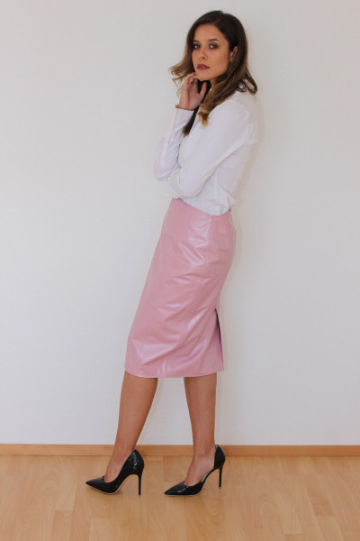 Luxus-Lederrock in der Farbe pink, Pencilskirt / Bleistiftrock, Grösse 38