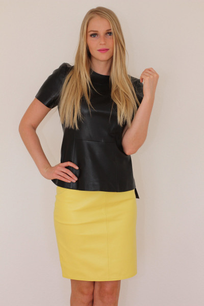 Luxus-Lederrock in der Farbe gelb, Grösse 36