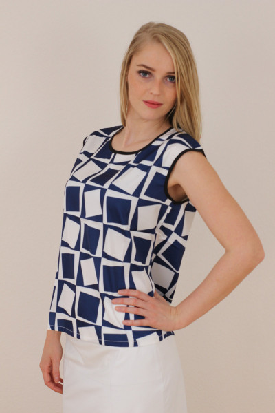 Bluse , Größe XL, blau/weiss gemustert , kurzer Ärmel