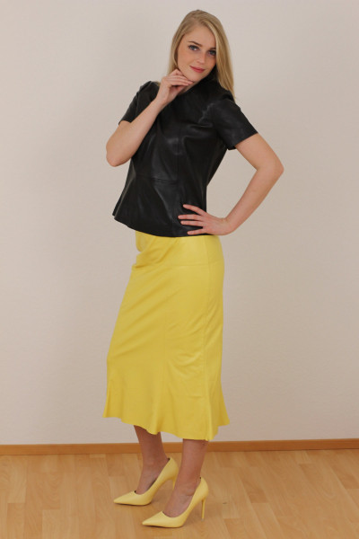 Luxus - Lederrock mit Falten, Größe 38, gelb