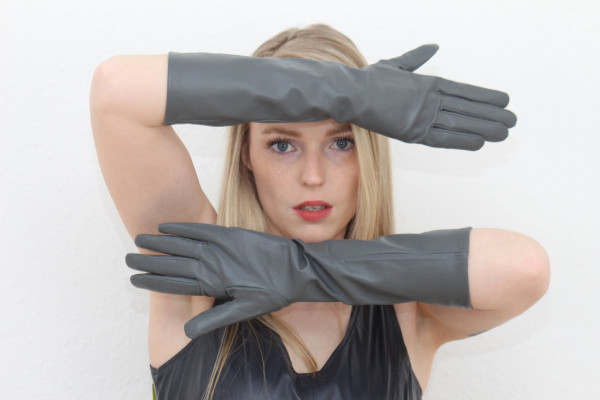 40 cm Lederhandschuhe, Größe XXL, grau/anthrazit, Operagloves