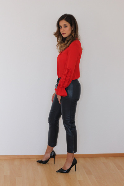 Superweiche und bequeme Lederhose,blau, 7/8 Länge, Größe 38/XL