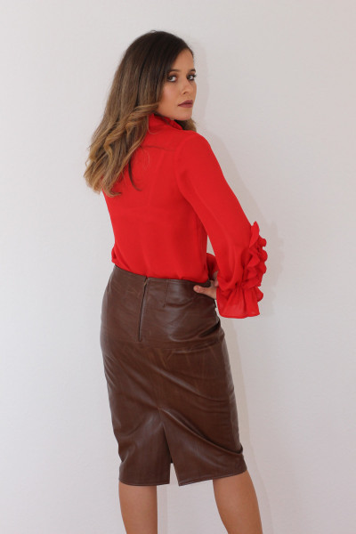 Luxus-Lederrock in der Farbe antique braun, Pencilskirt / Bleistiftrock, Grösse 44