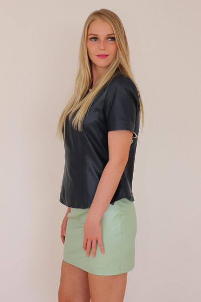 Mini - Lederrock in powder green, Größe 38, Nappaleder