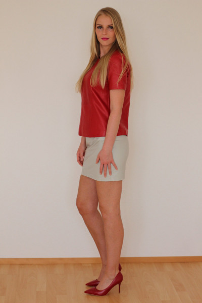 Mini - Lederrock in beige, Größe 38, Nappaleder