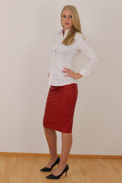 Luxus-Lederrock in rot - Pencilskirt / Bleistiftrock - Größe 38