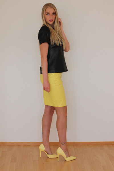 Luxus-Lederrock in der Farbe gelb, Grösse 46