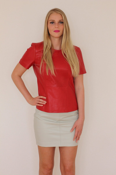 Mini - Lederrock in beige, Größe 38, Nappaleder