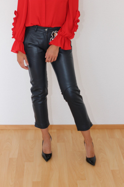 Superweiche und bequeme Lederhose,blau, 7/8 Länge, Größe 38/XL