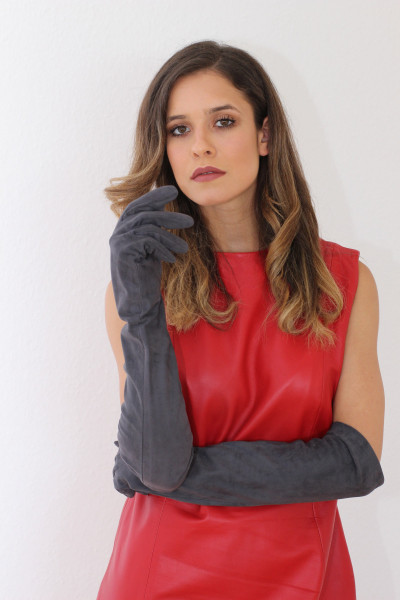 Operagloves aus Velourleder - Größe XXL, slim-fit, grau