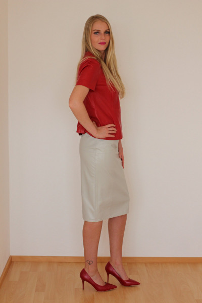 Luxus-Lederrock in der Farbe beige, Pencilskirt / Bleistiftrock, Grösse 48