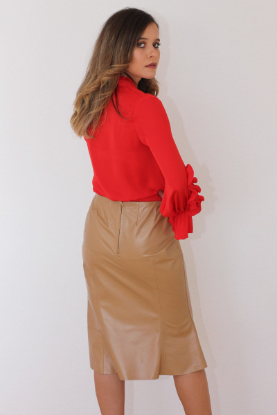 Falten Lederrock in carmel, Größe 36, Slim-fit, Bleistiftrock, eng