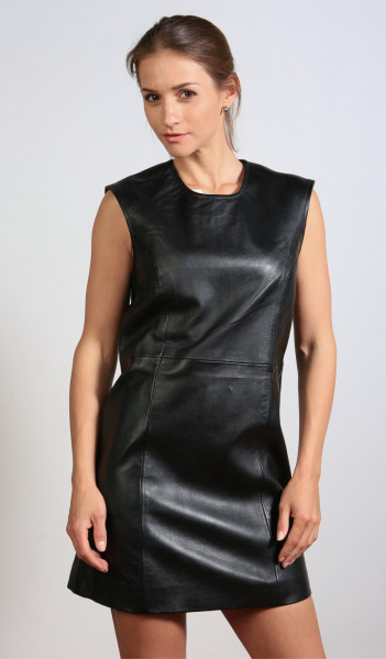 Lederkleid in schwarz, Grösse M, Material Sheepskin