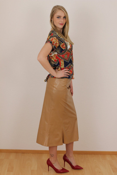 Luxus - Lederrock mit Falten, Größe 38 , camel