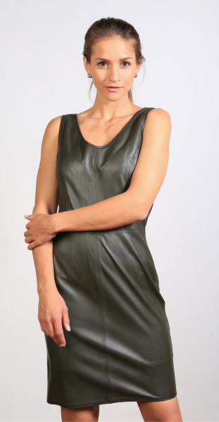 Lederkleid in grün - Etuikleid aus Nappaleder, Größe 38