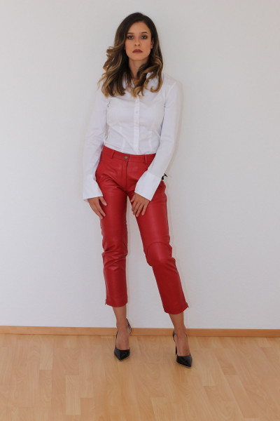 Superweiche und bequeme Lederhose, rot, 7/8 Länge, Größe 38/XL