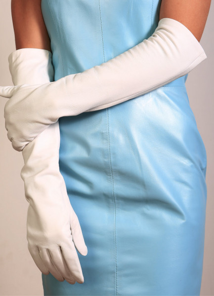 Lange Lederhandschuhe in weiss - Operagloves, Supersoft-Nappaleder