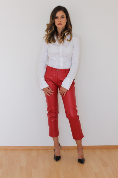 Superweiche und bequeme Lederhose, rot, 7/8 Länge, Größe 36/L