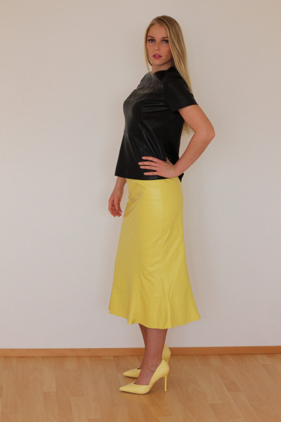 Luxus - Lederrock mit Falten, Größe 38, gelb