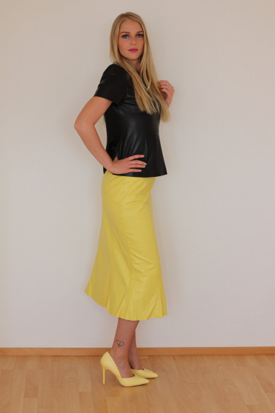 Luxus - Lederrock mit Falten, Größe 38, gelb