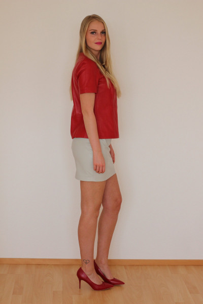 Mini - Lederrock in beige, Größe 38, Nappaleder