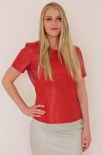 Mini - Lederrock in beige, Größe 38, Nappaleder