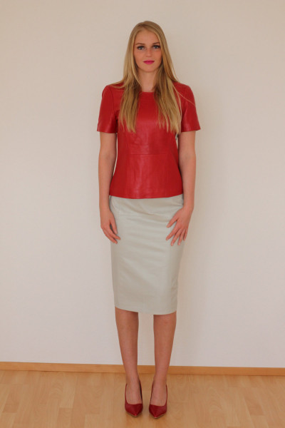 Luxus-Lederrock in der Farbe beige, Pencilskirt / Bleistiftrock, Grösse 48