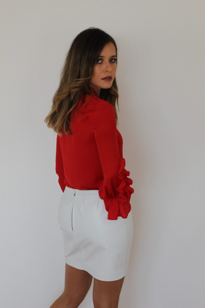 Mini - Lederrock in weiss, Größe 38, Nappaleder