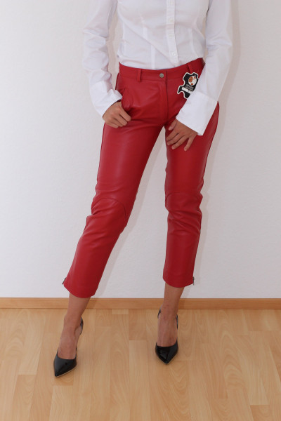 Superweiche und bequeme Lederhose, rot, 7/8 Länge, Größe 36/L