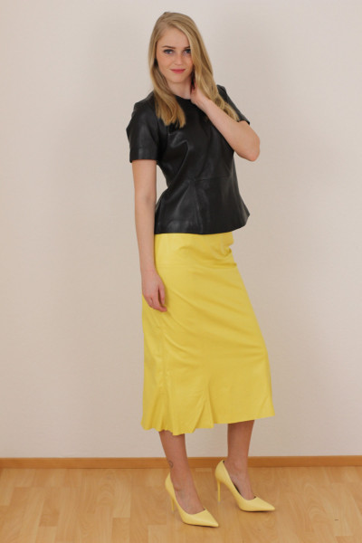 Luxus - Lederrock mit Falten, Größe 38, gelb