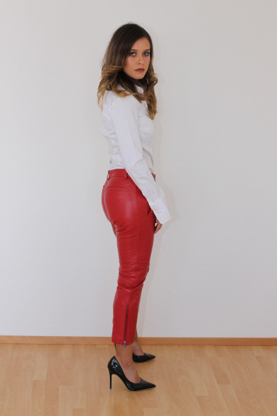 Superweiche und bequeme Lederhose, rot, 7/8 Länge, Größe 38/XL