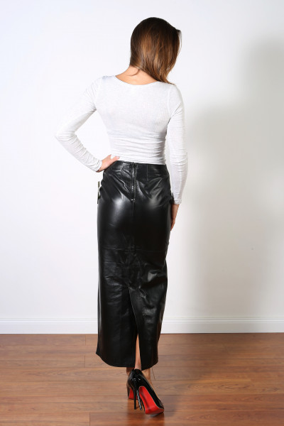 Superlanger Luxus-Lederrock in der Farbe schwarz, Grösse 36