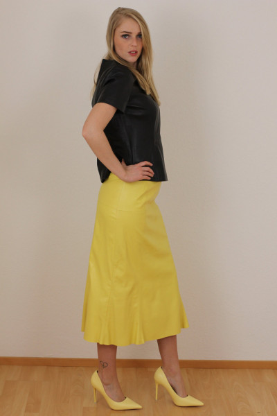 Luxus - Lederrock mit Falten, Größe 38, gelb
