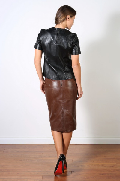 Luxus-Lederrock in der Farbe Creased Brown, Pencilskirt / Bleistiftrock, Grösse 46