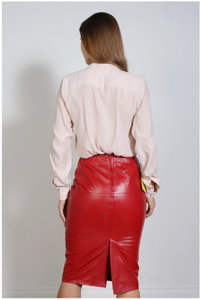 Luxus-Lederrock in der Farbe rot, Pencilskirt / Bleistiftrock, Grösse 50