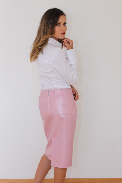 Luxus-Lederrock in der Farbe pink, Pencilskirt / Bleistiftrock, Grösse 38