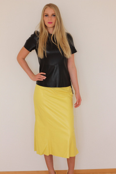 Luxus - Lederrock mit Falten, Größe 38, gelb