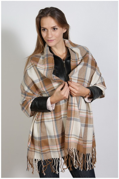 Karierter Schal , Größe 200 x 60 cm, Grundfarbe hellbraun