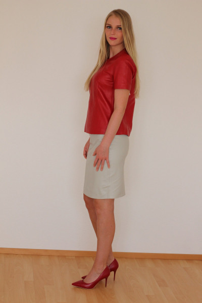 Luxus-Lederrock in der Farbe beige, Grösse 48