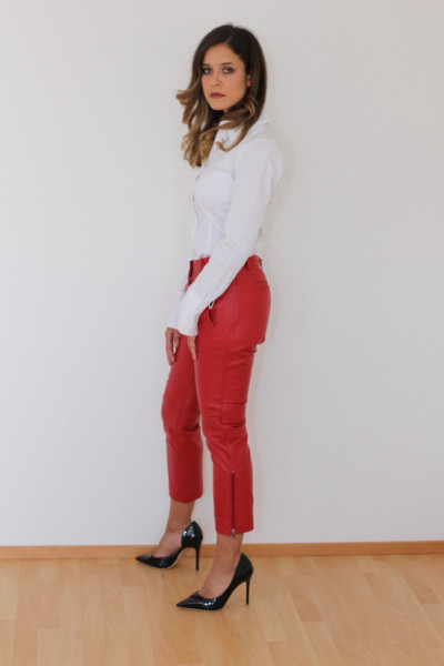 Superweiche und bequeme Lederhose, rot, 7/8 Länge, Größe 38/XL