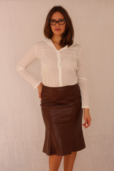 Falten Lederrock in creased braun, Größe 36, Slim-fit, Bleistiftrock, eng