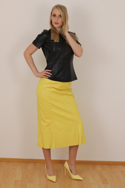 Luxus - Lederrock mit Falten, Größe 38, gelb