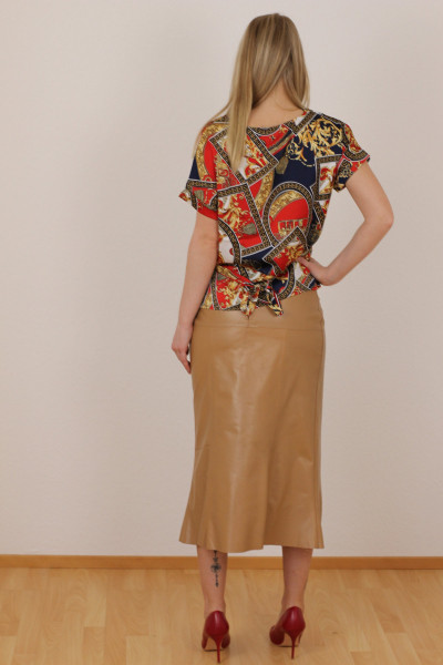 Luxus - Lederrock mit Falten, Größe 38 , camel