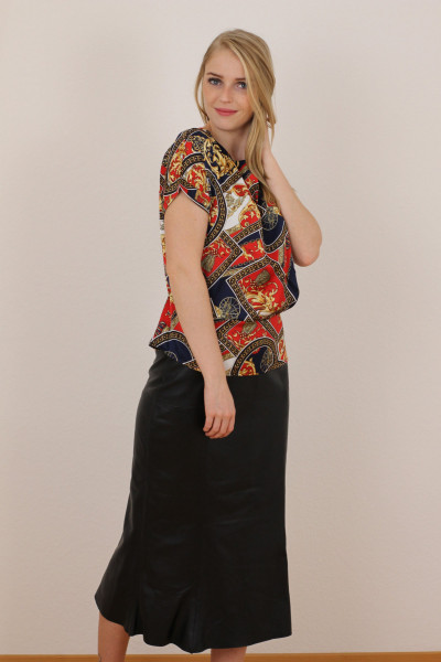 Luxus - Lederrock mit Falten, Größe 50 , schwarz