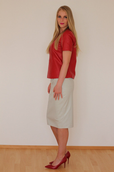 Luxus-Lederrock in der Farbe beige, Pencilskirt / Bleistiftrock, Grösse 48